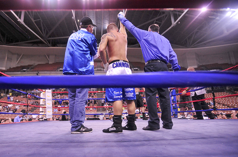 Brandon "The Cannon" Berry defeated Jesus Javier Cintron 47 seconds in to the third round by disqualification for low blows by Cintron at the 12th annual Fight to Educate boxing show at the Verizon Wireless Arena in Manchester, NH., on Thursday.