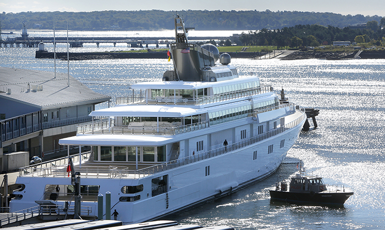 David Geffen's yacht Rising Sun came into Portland on Tuesday morning.