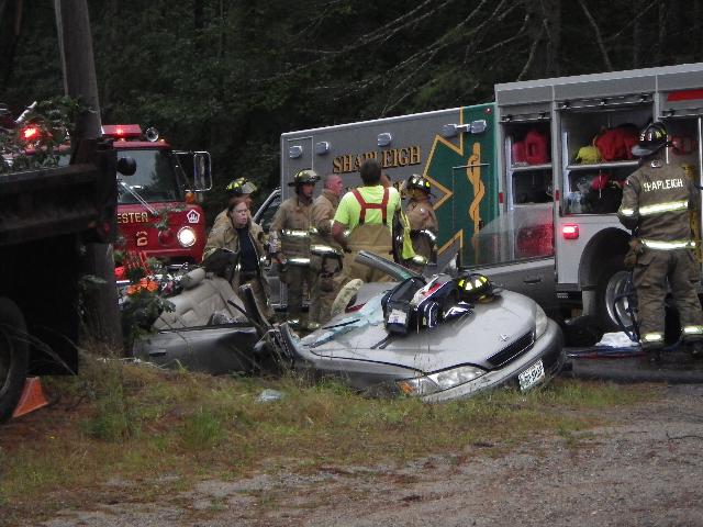 Two youths had to be extricated after a vehicle crashed into a utility pole in Shapleigh Monday, Sept. 2, 2013.