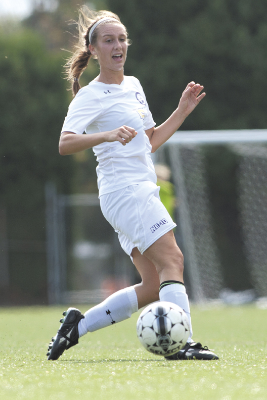 LEADING THE WAY: Winslow High School graduate Jordyn Mallett is a captain on the St. Michael’s College women’s soccer team as a senior. Mallett switched positions this year and is playing center back.