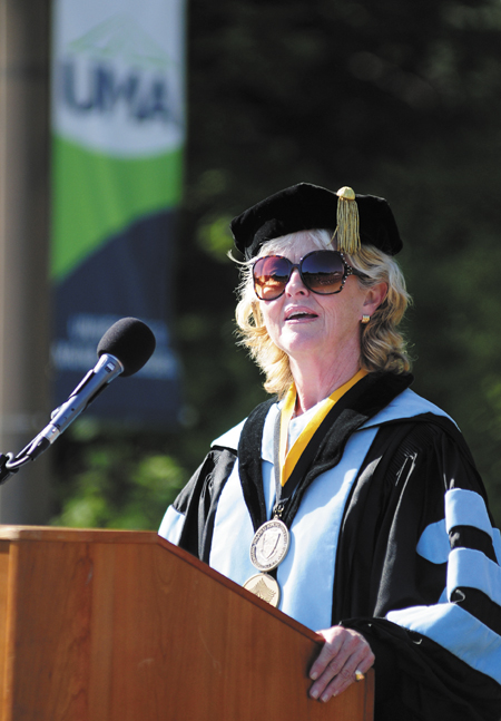 President Allyson Handley speaks during the convocation at the University of Maine at Augusta today.