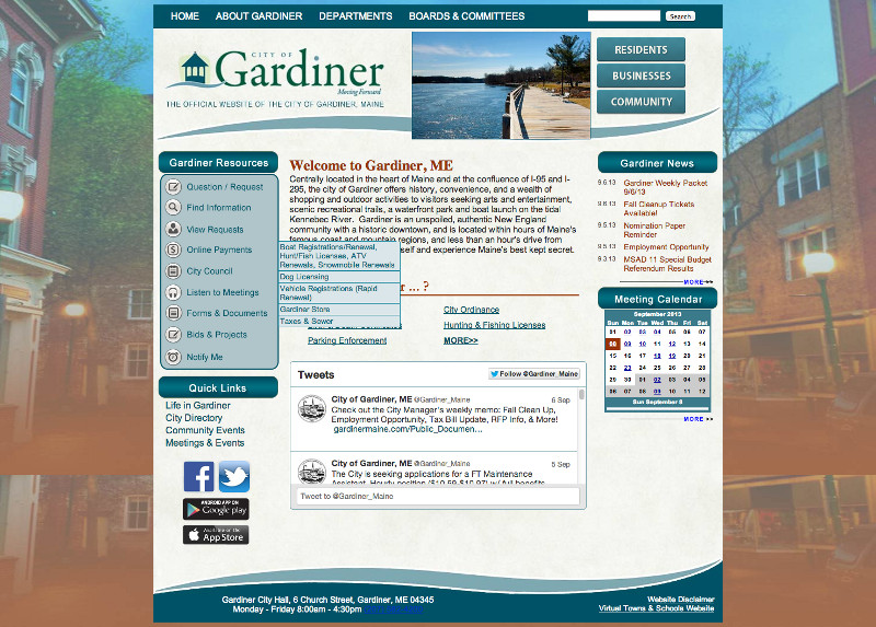 This screen capture taken today shows the City of Gardiner's new website.
