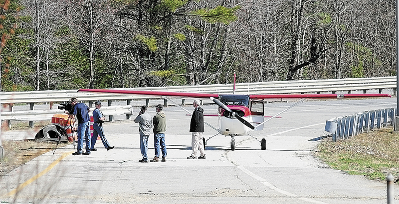 A Warden Service plane is parked on a ramp of a former highway rest stop on Friday, April 26, along Interstate 95 in Litchfield.