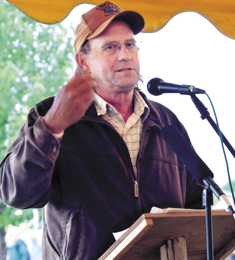 George Siemon, cofounder of Organic Valley, a farmer-owned cooperative that includes 1,834 farms, was the keynote speaker at the Common Ground Country Fair in Unity today.