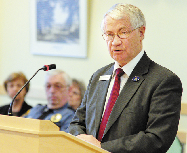 Rep. L. Gary Knight, R-Livermore Falls, introduces a bill to allow Livermore Falls to join Franklin County during a hearing on March 13. The choice to move the town from Androscoggin County to Franklin County is up to voters in November,
