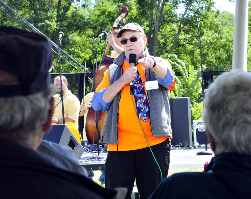 Master of Ceremonies Roger Hallee spoke and sang in both French and English during events of the Franco-American Family Festival in Waterville today.