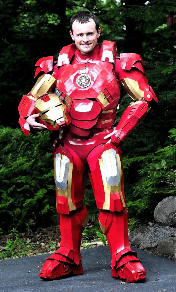 Tom Lemieux, of Oakland, wears the Iron Man suit he created.