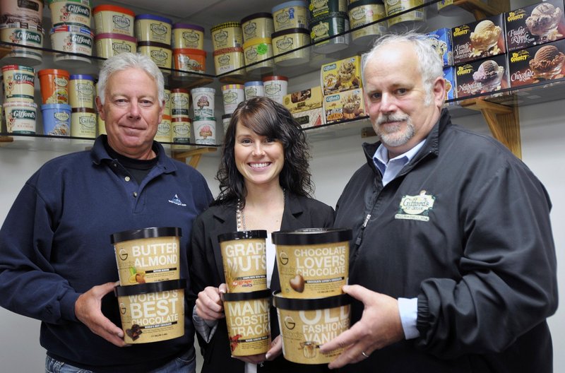 Roger Gifford, Lindsay Gifford-Skilling and John Gifford are seen at Giffords Ice Cream in Skowhegan in this March 2011 file photo.
