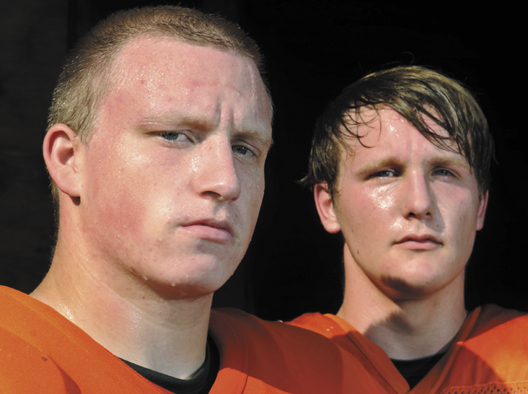 Brad Weston, left, and Andrew Doody Veilleux are the only returning starters on the Gardiner Area High School football squad.