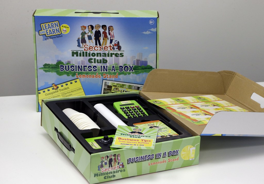 A Business in a Box kit titled “Lemonade Stand” is seen at the offices of A Squared Entertainment in Beverly Hills, Calif.