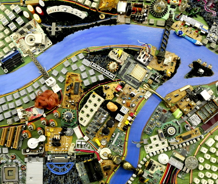 CITYSCAPE: A close-up of some of the intricate detail of “City of Dreams” art by Wally Warren.