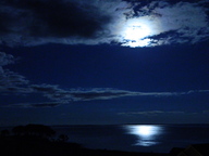 The moon lights up the night sky at the Samoset's ice bar last year.