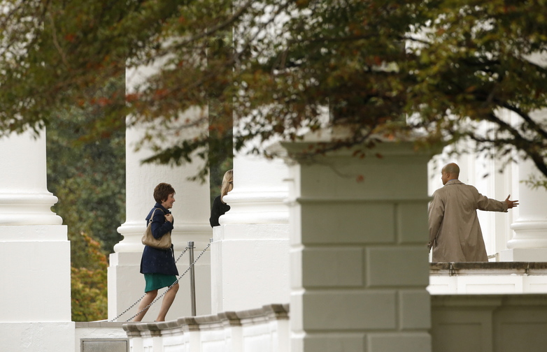 Sen. Susan Collins, R-Maine, walks into the White House for a meeting with President Obama and other senators Friday. Collins presented one of several plans for re-opening the government and raising the nation’s debt limit.