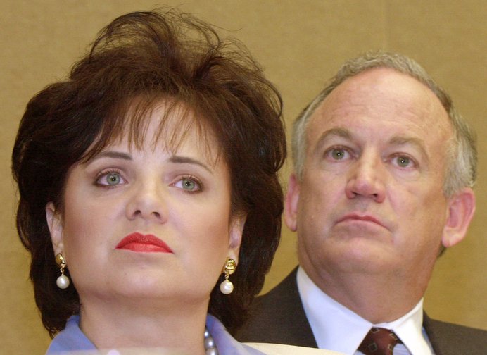 In this May 24, 2000, photo, Patsy Ramsey and her husband, John, parents of JonBenet Ramsey, appear at a news conference in Atlanta regarding their lie-detector examinations for the murder of their daughter, 6-year-old JonBenet Ramsey. Patsy Ramsey died in 2006.