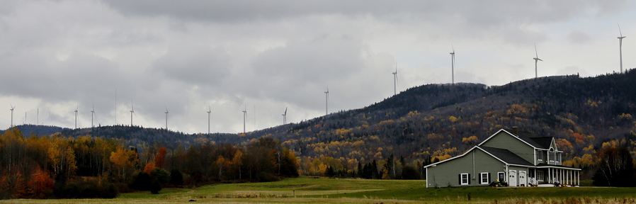 The Mars Hill wind farm, seen Wednesday, October 16, 2013, stretches the length of Mars Hill Mountain.