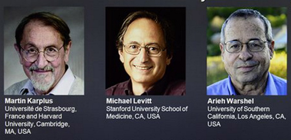 The Associated Press This screen image from a website shows the laureates Martin Karplus, Michael Levitt and Arieh Warshel as winners of the 2013 Nobel Prize in chemistry, announced by the Royal Swedish Academy of Sciences in Stockholm. The prize was awarded for laying the foundation for the computer models used to understand and predict chemical processes.
