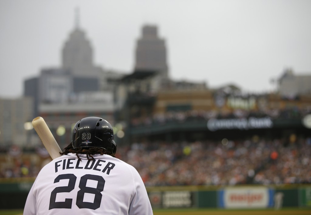 Detroit Tigers’ Prince Fielder waits to hit in the fourth inning during Game 3 of the American League baseball championship series against the Boston Red Sox Tuesday, Oct. 15, 2013, in Detroit.