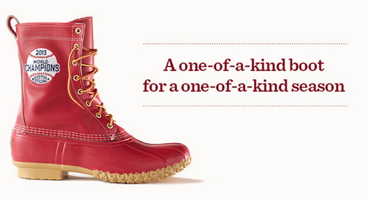 Image of the Red Sox World Series champions boot, taken from the L.L. Bean blog “TrailMix.”