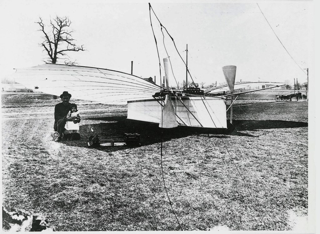 This undated picture provided by the Weisskopf Museum shows Aviation Pioneer Gustave Whitehead with daughter Rose in front of his “No. 21.” Connecticut’s leading role in aviation has never been disputed, but in June 2013, Connecticut Gov. Dannel P. Malloy signed a bill insisting that the Connecticut aviator flew two years before the Wright brothers at Kitty Hawk, N.C. The Wright brothers have long been credited as the first to achieve powered flight.