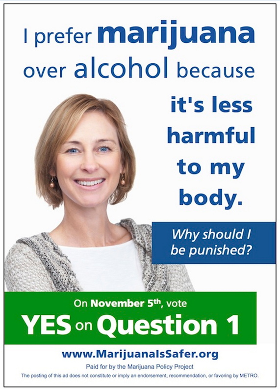 Photo: Marijuana Policy Project Supporters of Question 1, the ballot initiative to remove penalties for adult marijuana possession in Portland, are launching a series of ads on METRO buses and bus shelters that promote marijuana as safer than alcohol. Oct. 1, 2013.