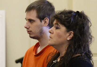 Gordon Collins-Faunce appears in York County Superior Court in Alfred with his attorney Amy Fairfield on Wednesday, when he pleaded guilty to killing his infant son last year.