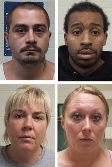 Facing charges of selling crack cocaine are, from left to right, top to bottom, Aaron Brown, Earl Guerro, Darlene Court and Kimberly Pierce.