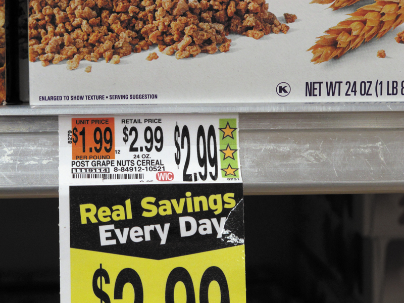Hannaford grocery stores feature the company's Guiding Stars rating system, as shown on a cereal price tag at a South Portland store on Wednesday.