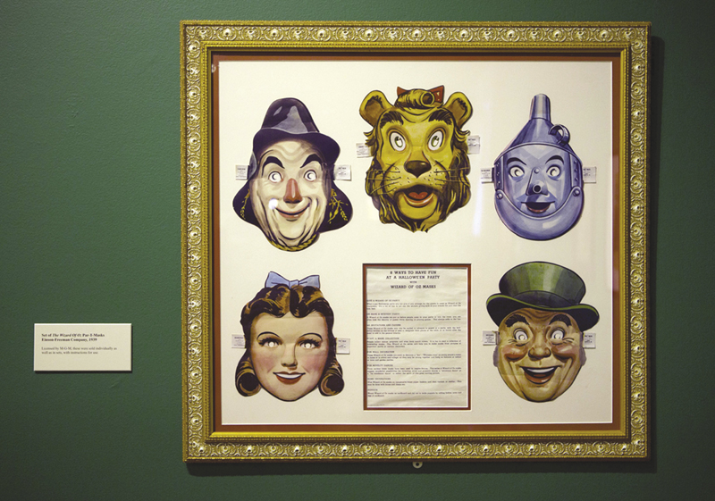 A set of masks of characters from the movie "The Wizard of Oz" is displayed at the Farnsworth Museum, in Rockland.