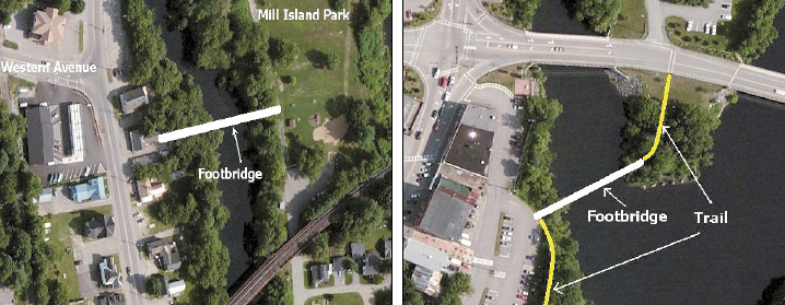 The Fairfield Town Council is close to buying one of two properties for a new riverfront park and footbridge across the Kennebec River.