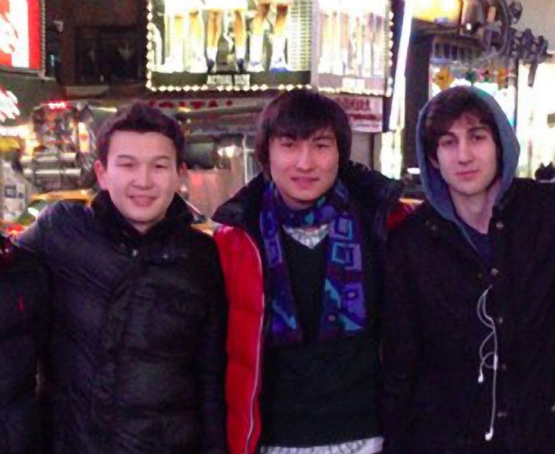 In this file photo, Azamat Tazhayakov, from left, Dias Kadyrbayev and Dzhokhar Tsarnaev pose at Times Square in a framegrab from Tsarnaev's page on VKontakt, the Russian equivalent of Facebook. Tazhayakov and Kadyrbayev are accused of removing evidence from Tsarnaev's dorm room after the marathon bombing.