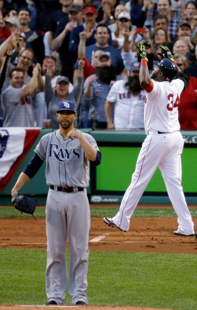 David Ortiz celebrates a homer, the Fenway Park fans celebrate, and pitcher David Price of the Tampa Bay Rays? Not so much. And that’s the way it went Saturday in Boston’s 7-4 victory in Game 2.