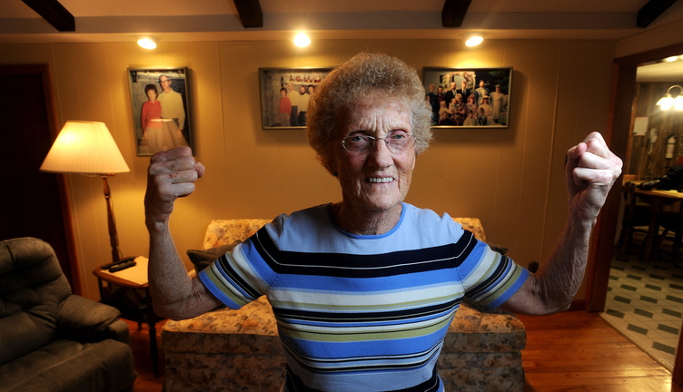 fIGHTING oSTEOPOROSIS: Marjorie Weeman, 78, of St. Albans, underwent an innovative spinal surgery in an effort to correct a painful back injury caused by osteoporosis.