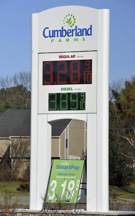 In this November 20, 2013 photo, the Cumberland Farms convenience store on Route 1 in Yarmouth. Gas prices are begin to go up again after reaching a three-year low, just in time for Thanksgiving travel.