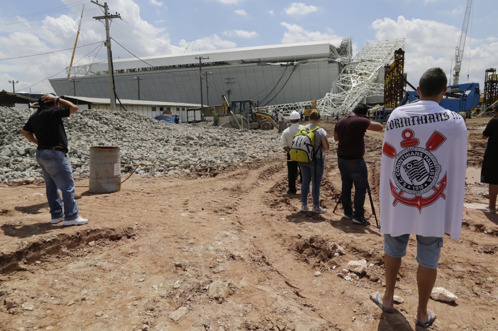 Part of the Itaquerao stadium that will host the 2014 World Cup opener in Brazil collapsed Wednesday.