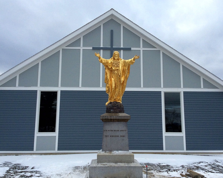 NEW STATUE: The Sacred Heart Jesus Christ statue has returned to Jackman after it had been vandilized in 2010. The roughly 700-pound statue was repaired by conservator Ron Harvey and now rests in front of the new St. Faustina church in Jackman.