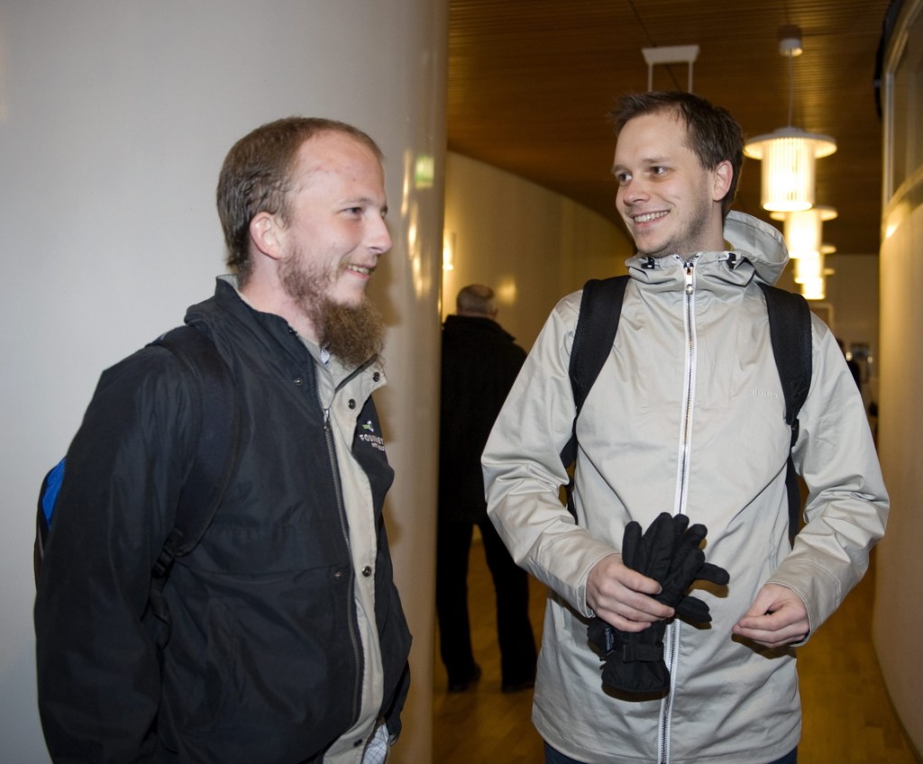 Peter Sunde, right, who founded The Pirate Bay with Gottfrid Svartholm Warg, left, is developing Heml.is, Swedish for “secret,” which is marketed as a secure messaging app for your phone. The Pirate Bay is a notorious file-sharing website.