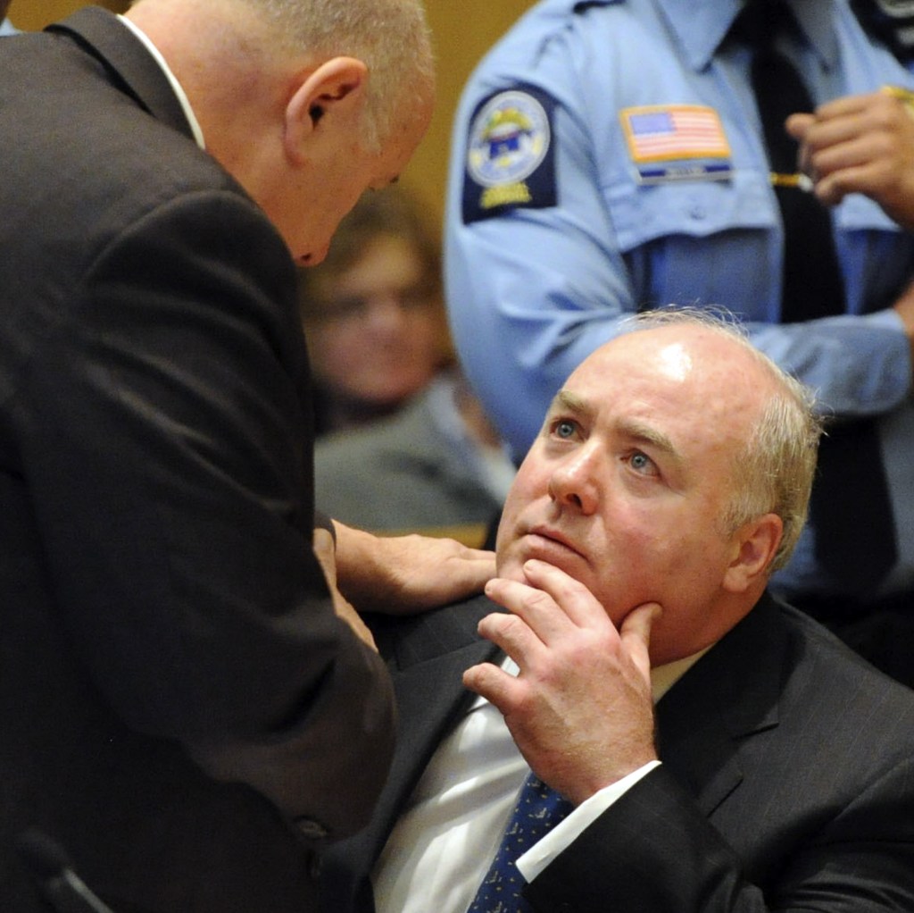 Michael Skakel listens during his bond hearing at Stamford Superior Court Thursday. Skakel was expected to be released from prison while prosecutors in Connecticut appeal a ruling giving him a new trial in the 1975 slaying of neighbor Martha Moxley.