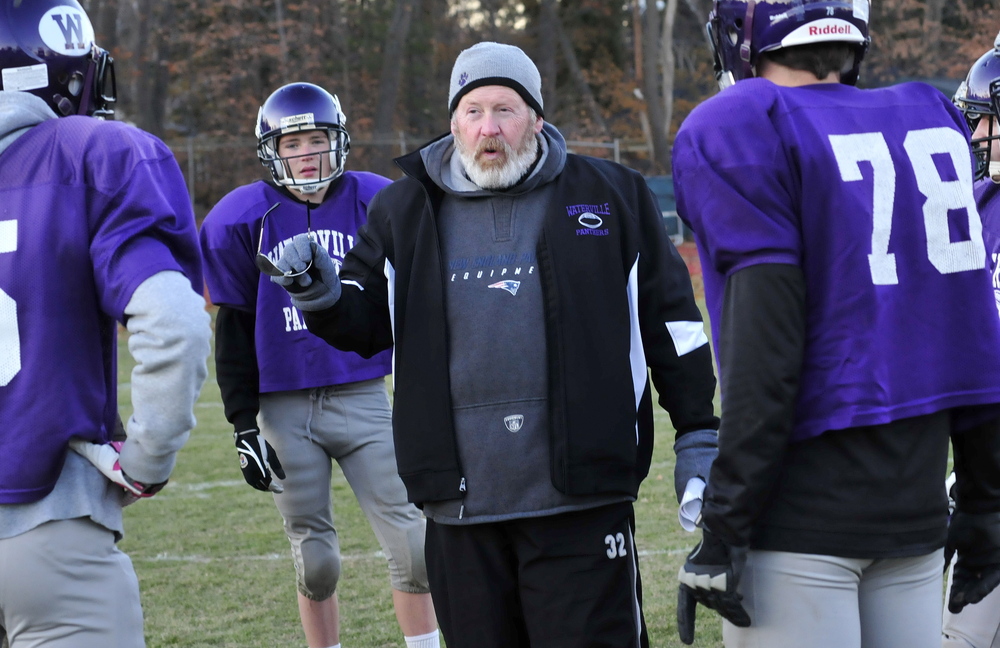 Staff photo by David Leaming Waterville football defensive line coach Chris Downing during practice with the team on Wednesday, Nov. 13, 2013.