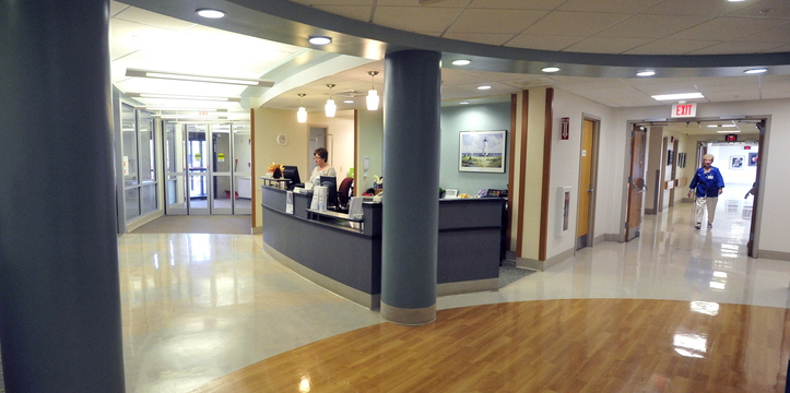 LOBBY: The current lobby of Thayer Center for Health in Waterville will be one of the first projects to undergo a facelift as part of a $16 million renovation project at the building on North Street.