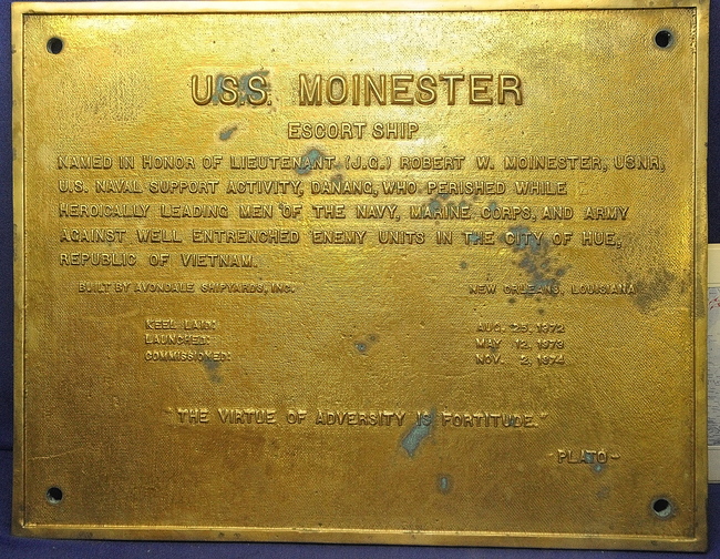 Memorial: This plaque from the U.S.S. Moinester is on display at the Maine Military Historical Society Museum in Augusta.