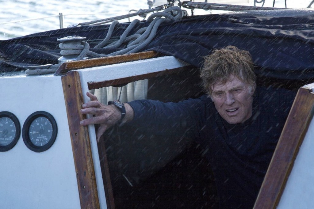 Robert Redford’s character sails solo on the Indian Ocean in “All is Lost.” The film, which has received advance acclaim, opens in some Maine cities Friday.