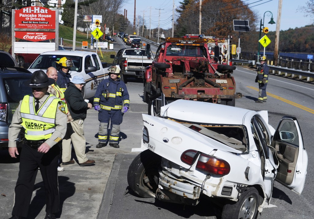 TIE UP: Four people were injured Sunday morning just after 10 a.m. on U.S. Route 201 in Farmingdale following a three car collision, according to police. A southbound Jeep crossed the center line, striking a Subaru station wagon that was pushed into a Chevy Malibu, according to Kennebec County Deputy Sheriff Galen Estes. Patients were taken to MaineGeneral in Augusta and Central Maine Medical Center in Lewiston, firefighters said. The accident that reduced traffic to a single lane for more than an hour remains under investigation, Estes said.