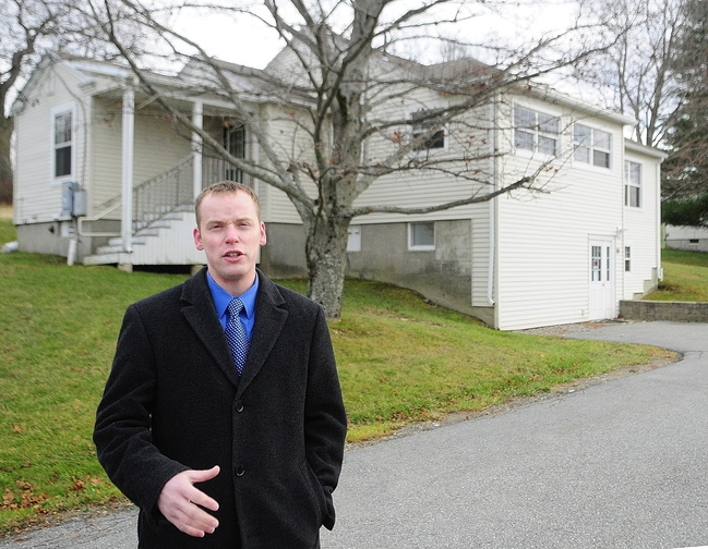Housing proposal: Rep. Corey Wilson, R-Augusta, talks on Tuesday on Arsenal Heights in Augusta about plans to turn four former group homes into shelters for homeless veterans. The four houses on the former Augusta Mental Health Institute campus are near the Kennebec Arsenal on the east side of Augusta.