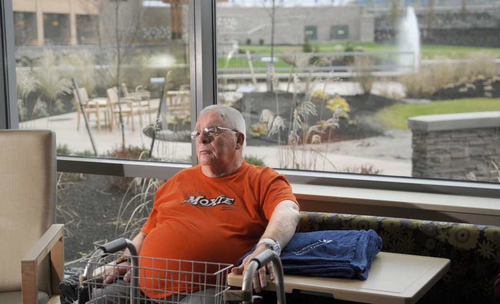 New digs: MaineGeneral rehabilitation patient Tom King, of Shawmut, said on Sunday that the previous day’s move to the new hospital in Augusta was flawless. His private room has a view of the courtyard.