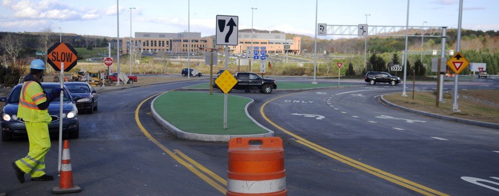 The new traffic roundabouts on either side of Interstate 95 in Augusta opened last month.
