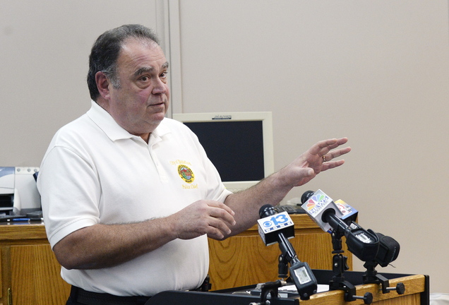 Biddeford Police Chief Roger Beaupre speaks with the media at the Biddeford Police Department on Friday.