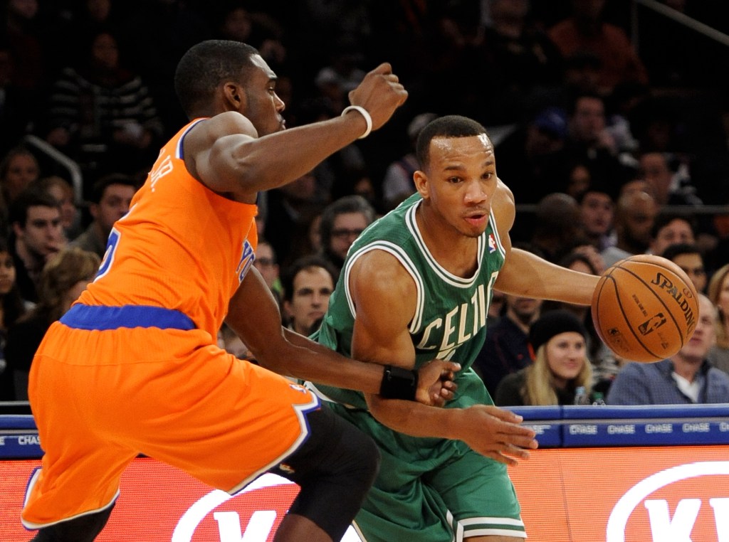 Boston’s Avery Bradley works around Tim Hardaway Jr. during the second half of the Celtics’ convincing victory over the Knicks at Madison Square Garden on Sunday.