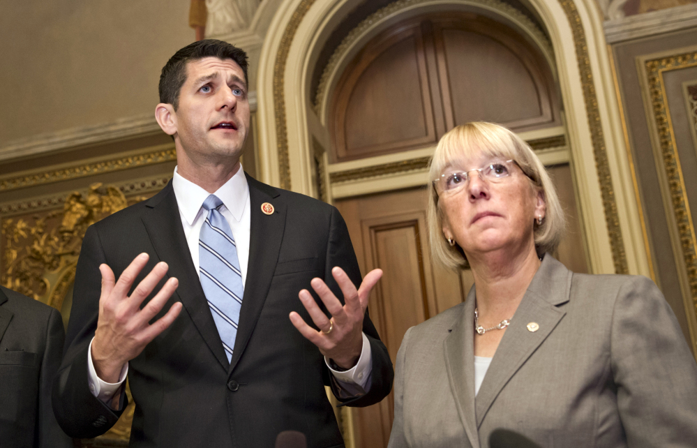 This Oct. 17, 2013 file photo shows House Budget Committee Chairman Rep. Paul Ryan, R-Wis., left, and Senate Budget Committee Chair Patty Murray, D-Wash., on Capitol Hill in Washington. Bipartisan budget negotiators are working toward a modest budget agreement to replace tens of billions of dollars in spending cuts this year and next with longer-term savings and revenue from increased fees. Ryan and Murray are hopeful of striking an agreement as early as Tuesday afternoon.