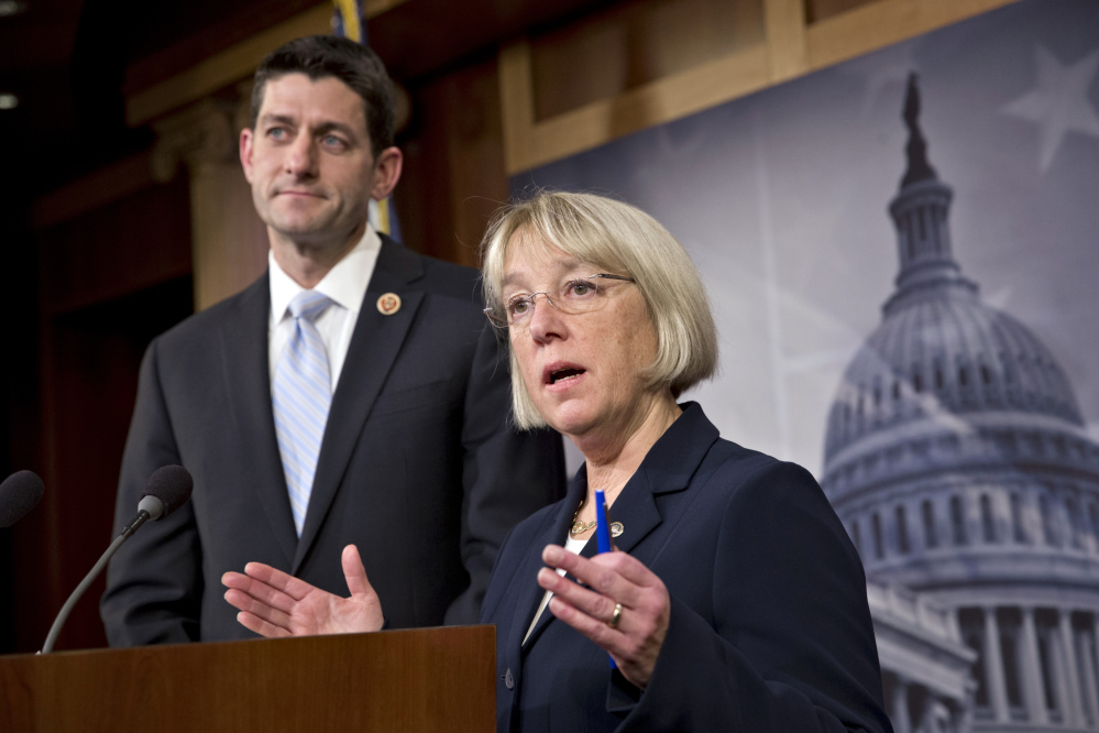 House Budget Committee Chairman Paul Ryan, R-Wis., left, and Senate Budget Committee Chairwoman Patty Murray, D-Wash., announce a tentative agreement between Republican and Democratic negotiators on a government spending plan, at the Capitol in Washington on Tuesday.