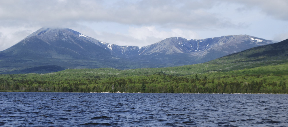 The view of Mount Kathadin across Katahdin Lake in Baxter State Park. 